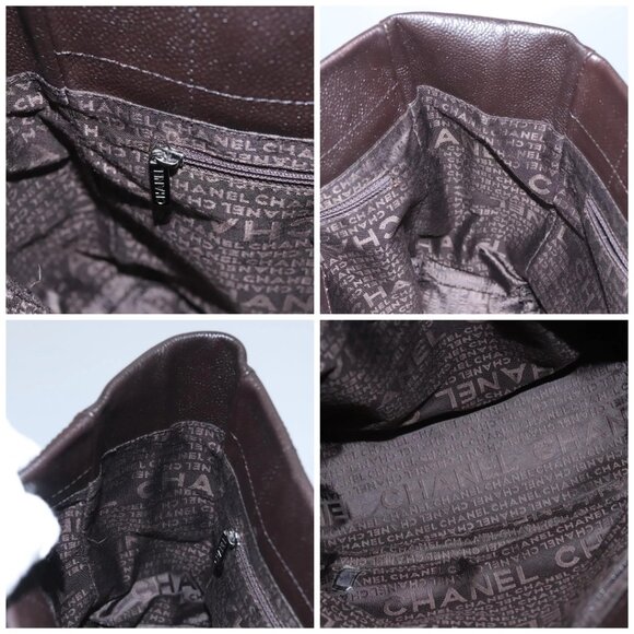 CHANEL Hand Bag Grained Calf Skin Dark Brown Silver CC - Picture 15 of 16